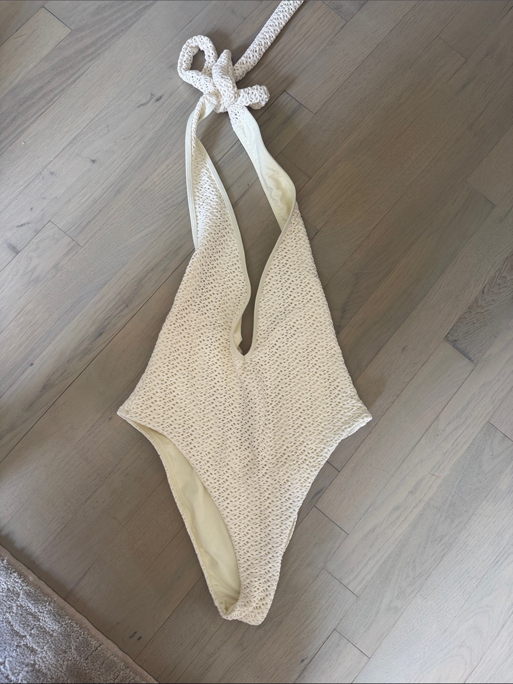 Monday Swim-  Cream Textured One-Piece Swimsuit - plunge and halter